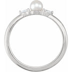 14K White Gold Cultured White Akoya Pearl & 1/10 CTW Natural Diamond Ring