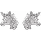 14K White Gold Youth Unicorn Earrings