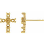 14K Yellow Gold Round Cabochon Cross Earring Mounting
