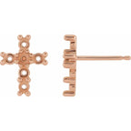 14K Rose Gold Round Cabochon Cross Earring Mounting