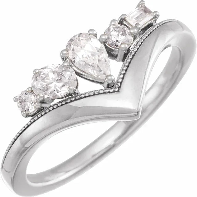 14K White Gold 1/2 CTW Lab-Grown Diamond V Ring