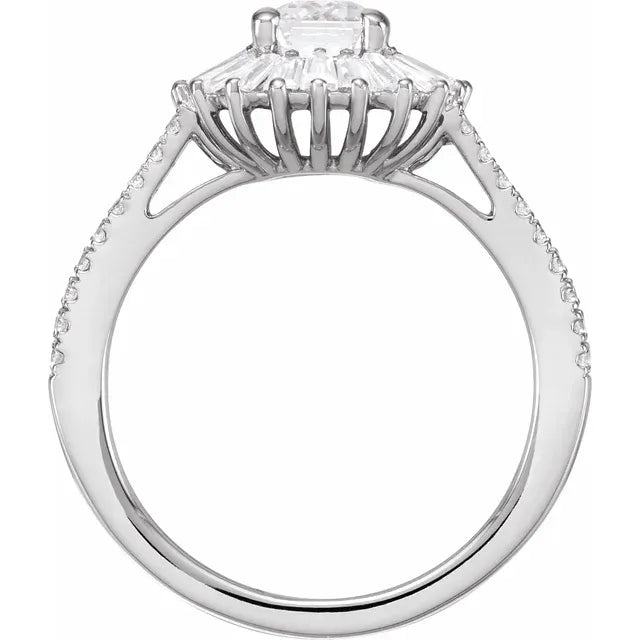 14K White Gold 7x5 mm Emerald 1 CTW Natural Diamond Semi-Set Engagement Ring
