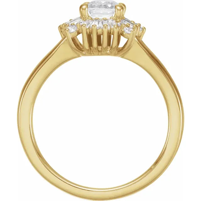 14K Yellow Gold 7x5 mm Emerald 3/8 CTW Diamond Semi-Set Halo-Style Engagement Ring
