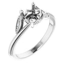 14K White Gold Round .03 CTW Natural Diamond Semi-Set Nature Inspired Engagement Ring