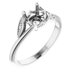 14K White Gold Round .03 CTW Natural Diamond Semi-Set Nature Inspired Engagement Ring
