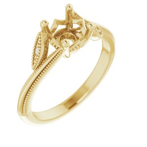 14K Yellow Gold Round .03 CTW Natural Diamond Semi-Set Nature Inspired Engagement Ring