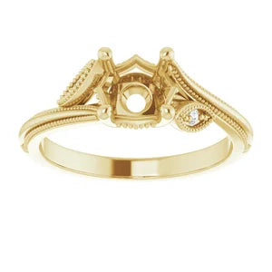 14K Yellow Gold Round .03 CTW Natural Diamond Semi-Set Nature Inspired Engagement Ring