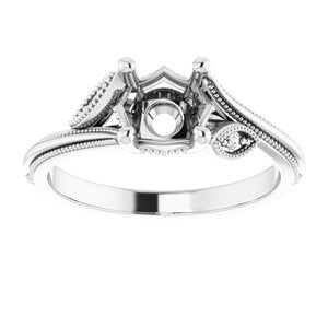 14K White Gold Round .03 CTW Natural Diamond Semi-Set Nature Inspired Engagement Ring