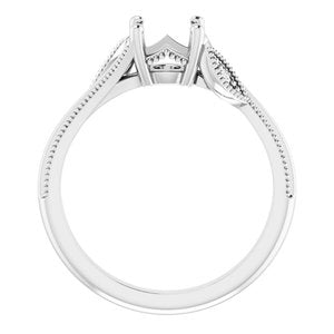 14K White Gold Round .03 CTW Natural Diamond Semi-Set Nature Inspired Engagement Ring