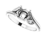 14K White Gold Round .03 CTW Natural Diamond Semi-Set Nature Inspired Engagement Ring