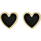 14K Yellow Gold Black Enamel Heart Earrings