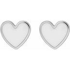 Sterling Silver White Enamel Heart Earrings