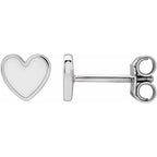 14K White Gold White Enamel Heart Earrings