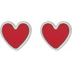14K White Gold Red Enamel Heart Earrings