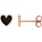 14K Rose Gold Black Enamel Heart Earrings