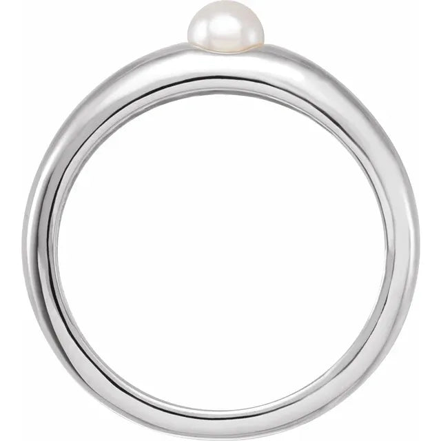 Sterling Silver Cultured Akoya Pearl Dome Ring