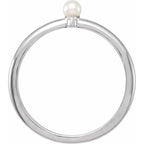14K White Gold Cultured White Seed Pearl & .015 CT Natural Diamond Ring