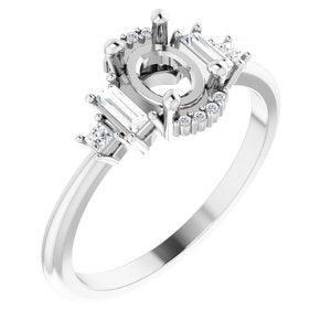 14K White Gold Oval 1/5 CTW Natural Diamond Semi-Set Engagement Ring