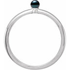 14K White Gold Cultured Black Akoya Pearl & .015 CT Natural Diamond Ring