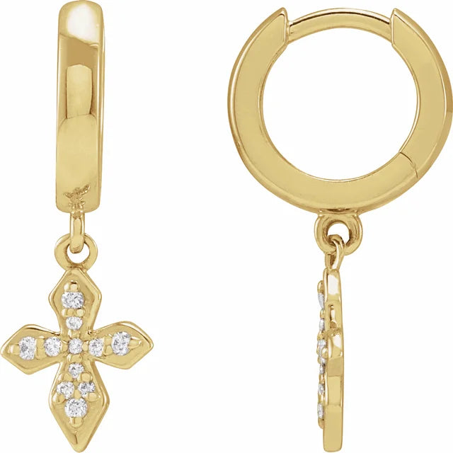 14K Yellow Gold 1/10 CTW Natural Diamond Cross Hoop Earrings