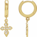 14K Yellow Gold 1/10 CTW Natural Diamond Cross Hoop Earrings