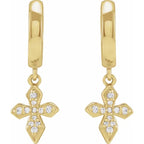 14K Yellow Gold 1/10 CTW Natural Diamond Cross Hoop Earrings