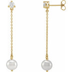 14K Yellow Gold Cultured Freshwater Pearl & 1/2 CT Lab-Grown Diamond Earrings