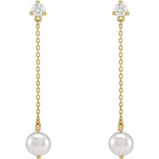 14K White Gold Cultured Freshwater Pearl & 1/2 CT Lab-Grown Diamond Earrings