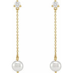 14K White Gold Cultured Freshwater Pearl & 1/2 CT Lab-Grown Diamond Earrings