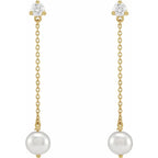 14K Yellow Gold Cultured Freshwater Pearl & 1/2 CT Lab-Grown Diamond Earrings