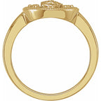14K Yellow Gold Oval White Enamel Miraculous Medal Ring
