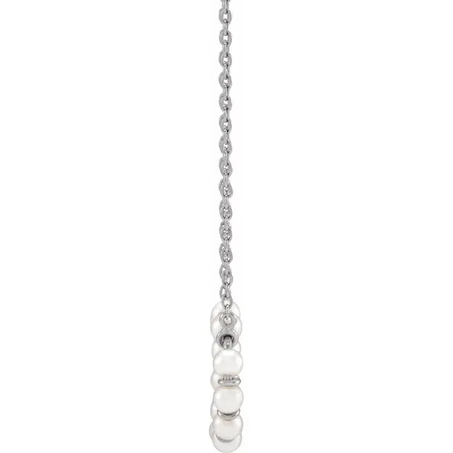 14K White Gold Cultured White Freshwater Pearl Bar 18" Necklace