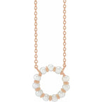 14K Rose Gold Cultured White Freshwater Pearl Circle 18" Necklace