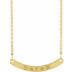 14K Yellow Gold Engravable Curved Bar 18" Necklace