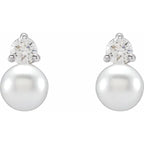 14K White Gold Cultured Freshwater Pearl & 1/2 CT Lab-Grown Diamond Earrings