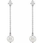 14K White Gold Cultured Freshwater Pearl & 1/2 CT Lab-Grown Diamond Earrings