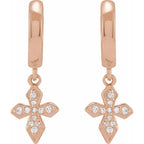 14K Rose Gold 1/10 CTW Natural Diamond Cross Hoop Earrings