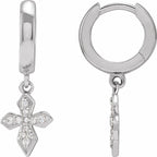 14K White Gold 1/10 CTW Natural Diamond Cross Hoop Earrings
