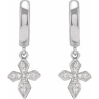 14K White Gold 1/10 CTW Natural Diamond Cross Hoop Earrings