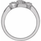14K White Gold Oval White Enamel Miraculous Medal Ring