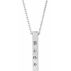 14K White Gold Engravable Four-Sided Vertical Bar 16-18" Necklace