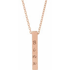 14K Rose Gold Engravable Four-Sided Vertical Bar 16-18" Necklace