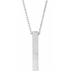 14K White Gold Engravable Four-Sided Vertical Bar 16-18" Necklace