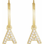 14K Yellow Gold .05 CTW Natural Diamond Single Initial A Hoop Earring