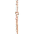 14K Rose Gold .06 CT Diamond Dangle & Beaded Cross 20" Necklace