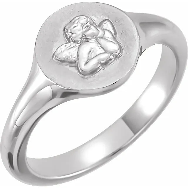 14K White Gold Cherub Angel Pinky Ring