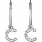 14K White Gold .04 CTW Natural Diamond Single Initial C Hoop Earring