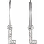 14K White Gold .03 CTW Natural Diamond Single Initial L Hoop Earring