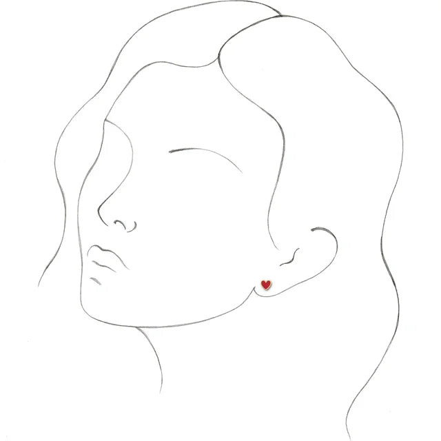 14K Yellow Gold Red Enamel Heart Earrings