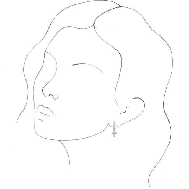 14K Yellow Gold Cultured White Seed Pearl Cross Hoop Earrings